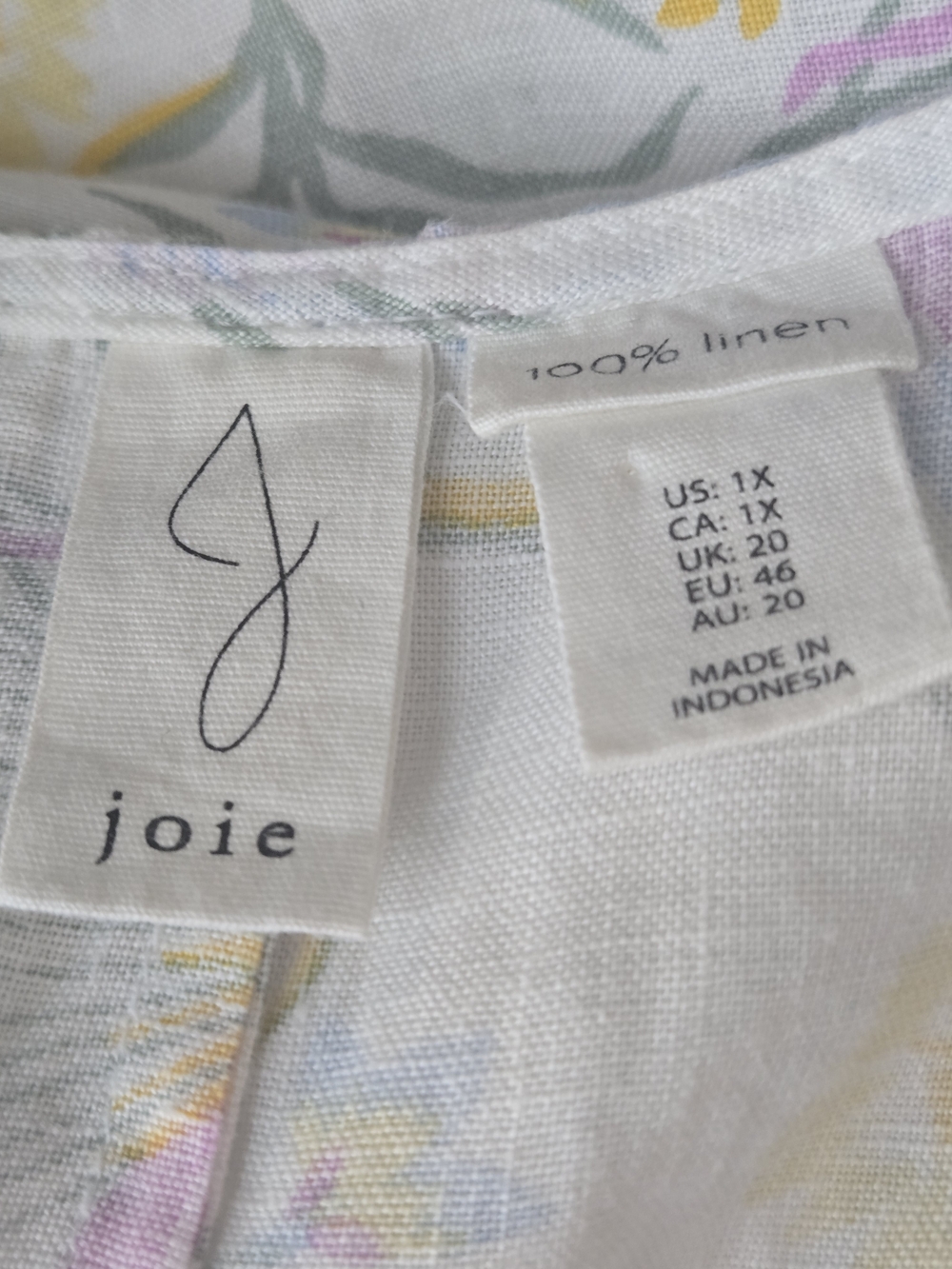 Joie Pastel Floral On White 100% Linen Dress 1X (7293) - Picture 3 of 4